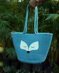 Turquoise cotton tote bag with wide base